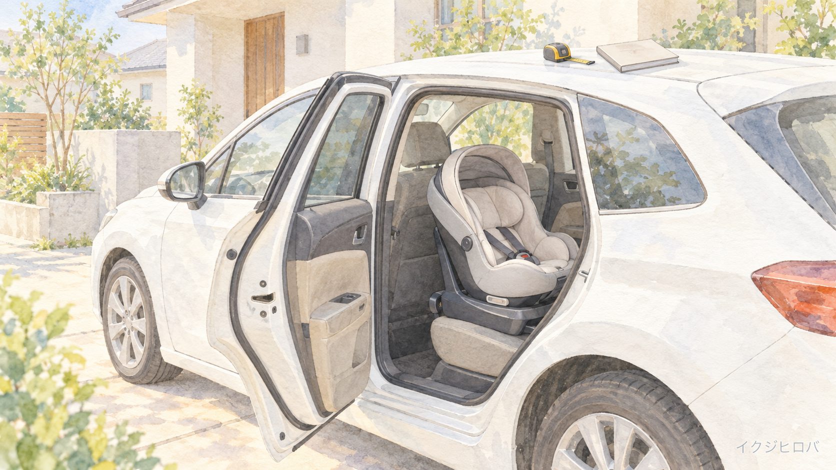 車の後部座席に後ろ向きに取り付けたチャイルドシート
